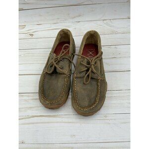 Twisted X Youth 3 M Driving Mocs Lace Up Brown Leather Shoes